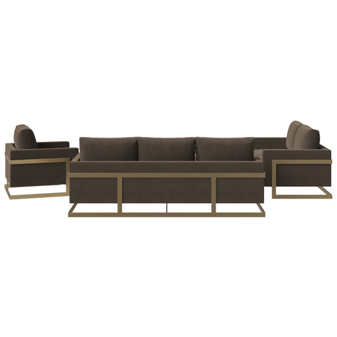 Lincoln 3-Piece Sofa Set Upholstered in Leather/Velvet Accent Chair with Gold Stainless Steel Frame