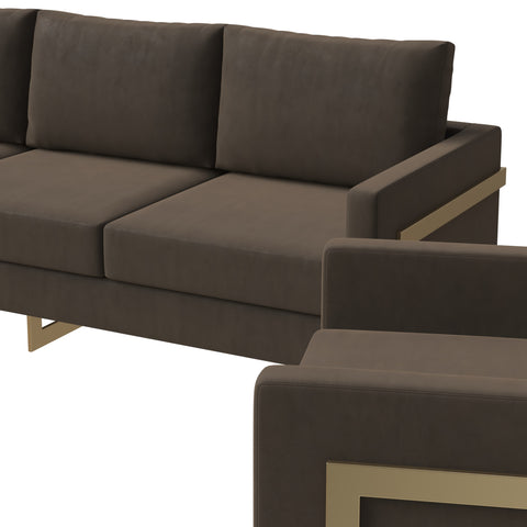 Lincoln 3-Piece Sofa Set Upholstered in Leather/Velvet Accent Chair with Gold Stainless Steel Frame