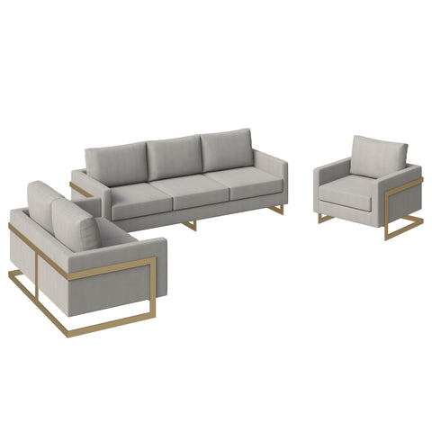 Lincoln 3-Piece Sofa Set Upholstered in Leather/Velvet Accent Chair with Gold Stainless Steel Frame