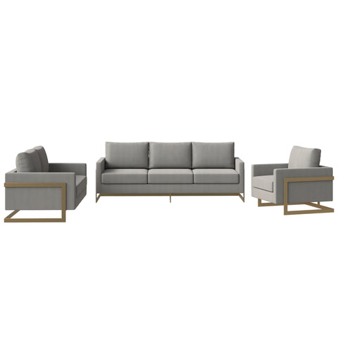Lincoln 3-Piece Sofa Set Upholstered in Leather/Velvet Accent Chair with Gold Stainless Steel Frame