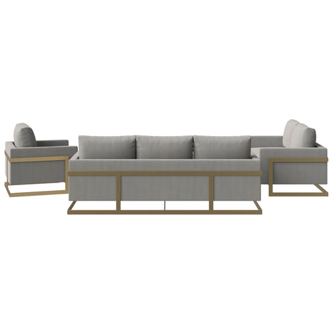 Lincoln 3-Piece Sofa Set Upholstered in Leather/Velvet Accent Chair with Gold Stainless Steel Frame