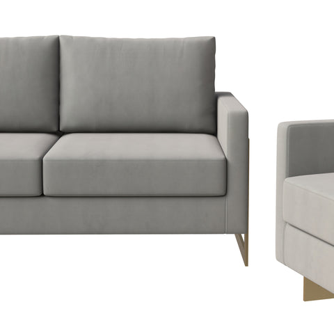 Lincoln 3-Piece Sofa Set Upholstered in Leather/Velvet Accent Chair with Gold Stainless Steel Frame