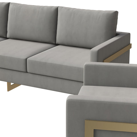 Lincoln 3-Piece Sofa Set Upholstered in Leather/Velvet Accent Chair with Gold Stainless Steel Frame