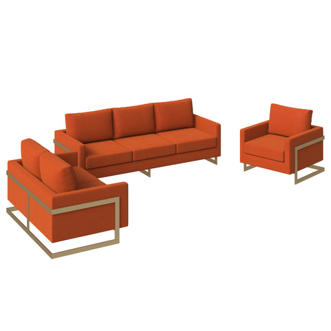 Lincoln 3-Piece Sofa Set Upholstered in Leather/Velvet Accent Chair with Gold Stainless Steel Frame