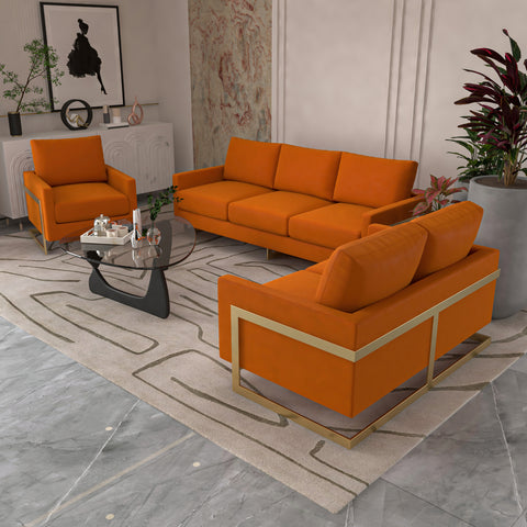 Lincoln 3-Piece Sofa Set Upholstered in Leather/Velvet Accent Chair with Gold Stainless Steel Frame