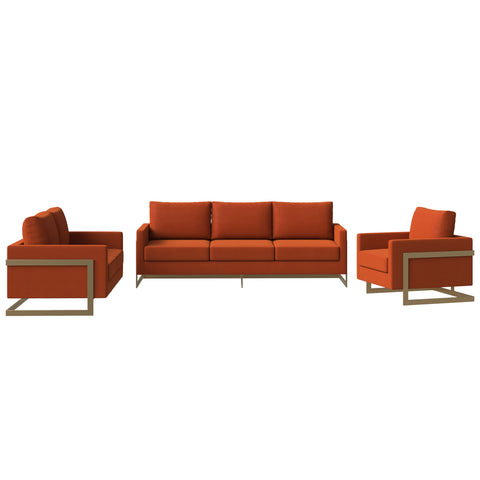 Lincoln 3-Piece Sofa Set Upholstered in Leather/Velvet Accent Chair with Gold Stainless Steel Frame