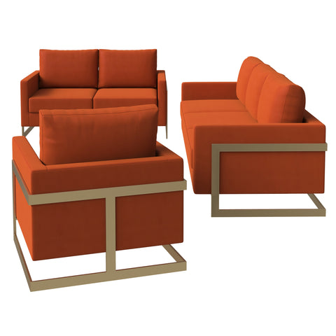 Lincoln 3-Piece Sofa Set Upholstered in Leather/Velvet Accent Chair with Gold Stainless Steel Frame