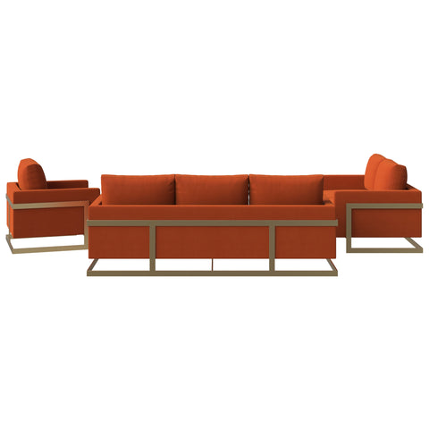 Lincoln 3-Piece Sofa Set Upholstered in Leather/Velvet Accent Chair with Gold Stainless Steel Frame