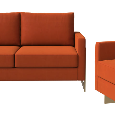 Lincoln 3-Piece Sofa Set Upholstered in Leather/Velvet Accent Chair with Gold Stainless Steel Frame