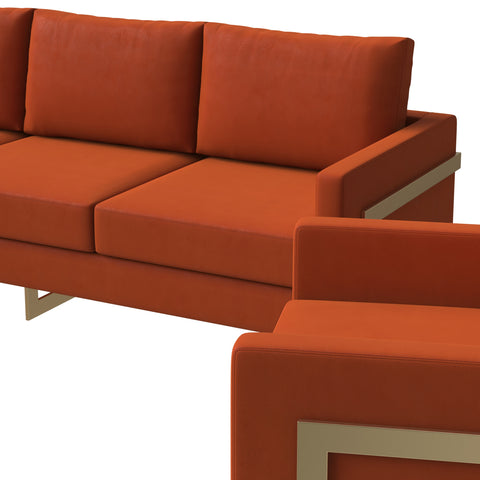 Lincoln 3-Piece Sofa Set Upholstered in Leather/Velvet Accent Chair with Gold Stainless Steel Frame