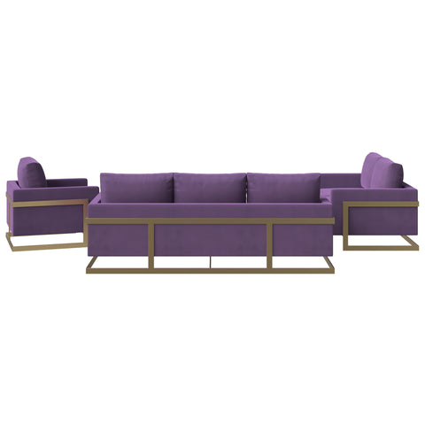 Lincoln 3-Piece Sofa Set Upholstered in Leather/Velvet Accent Chair with Gold Stainless Steel Frame