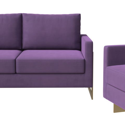 Lincoln 3-Piece Sofa Set Upholstered in Leather/Velvet Accent Chair with Gold Stainless Steel Frame