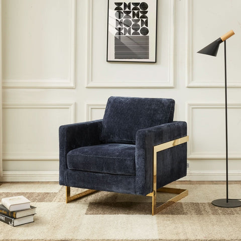 Lincoln Modern Upholstered in Fabric Accent Armchair With Gold/Black/White Metal Frame