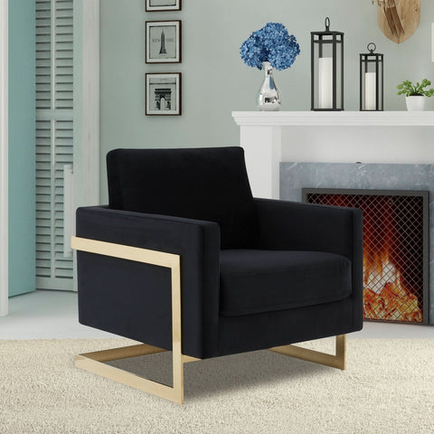 Lincoln Modern Upholstered in Fabric Accent Armchair With Gold/Black/White Metal Frame