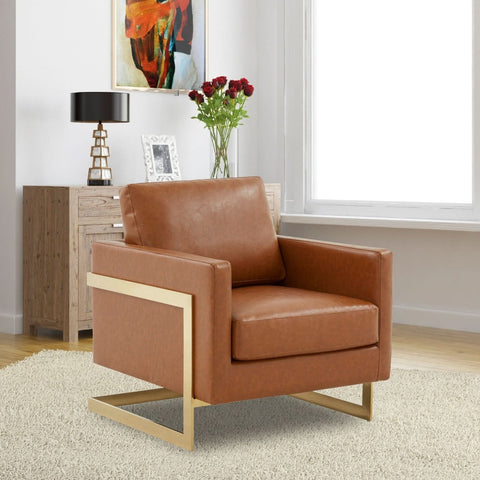 Lincoln Modern Upholstered in Fabric Accent Armchair With Gold/Black/White Metal Frame