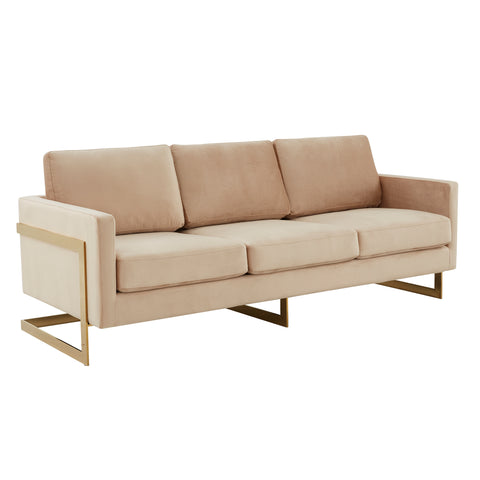Lincoln 3-Seater Sofa Upholstered in Velvet/Leather with Black/Silver/Gold Steel Base