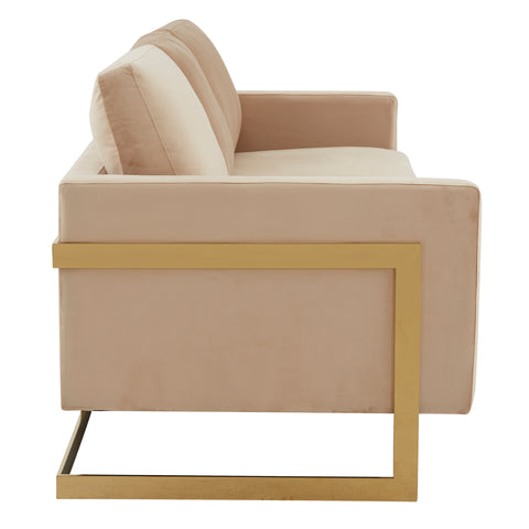 Lincoln 3-Seater Sofa Upholstered in Velvet/Leather with Black/Silver/Gold Steel Base