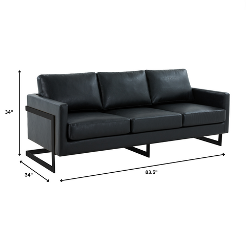 Lincoln 3-Seater Sofa Upholstered in Velvet/Leather with Black/Silver/Gold Steel Base