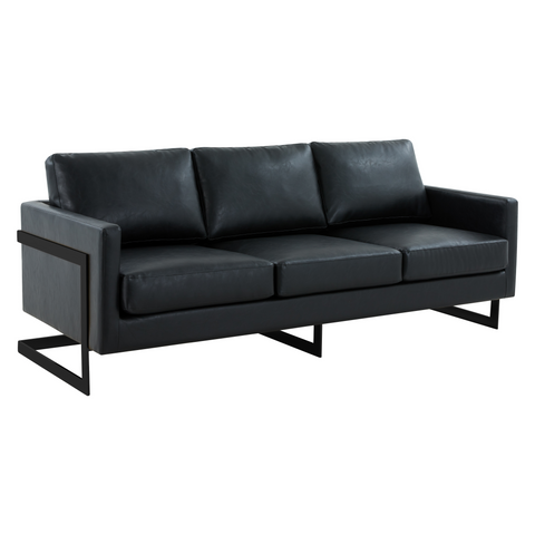 Lincoln 3-Seater Sofa Upholstered in Velvet/Leather with Black/Silver/Gold Steel Base