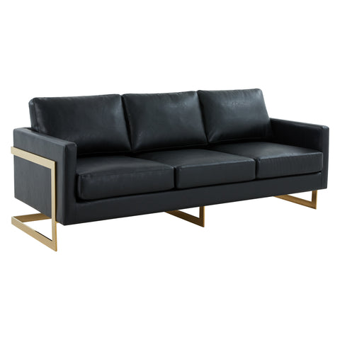 Lincoln 3-Seater Sofa Upholstered in Velvet/Leather with Black/Silver/Gold Steel Base