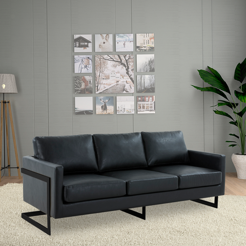 Lincoln 3-Seater Sofa Upholstered in Velvet/Leather with Black/Silver/Gold Steel Base
