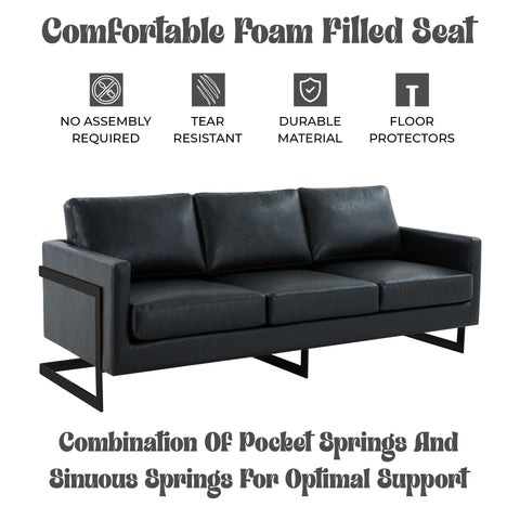 Lincoln 3-Seater Sofa Upholstered in Velvet/Leather with Black/Silver/Gold Steel Base
