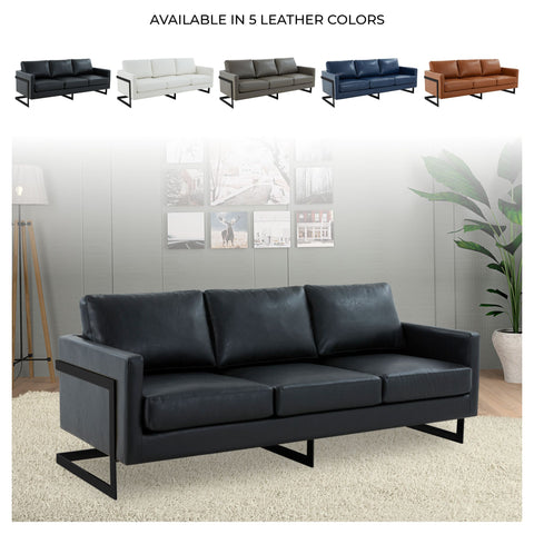 Lincoln 3-Seater Sofa Upholstered in Velvet/Leather with Black/Silver/Gold Steel Base