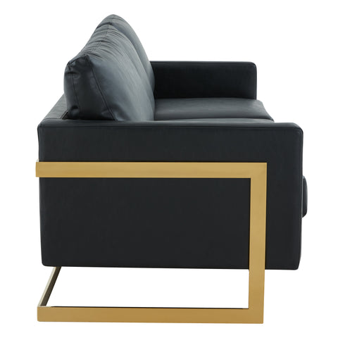 Lincoln 3-Seater Sofa Upholstered in Velvet/Leather with Black/Silver/Gold Steel Base
