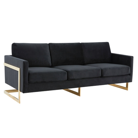 Lincoln 3-Seater Sofa Upholstered in Velvet/Leather with Black/Silver/Gold Steel Base