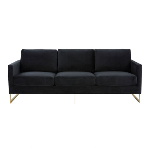 Lincoln 3-Seater Sofa Upholstered in Velvet/Leather with Black/Silver/Gold Steel Base