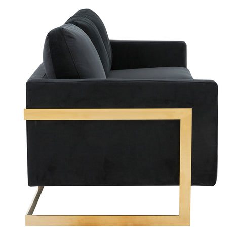 Lincoln 3-Seater Sofa Upholstered in Velvet/Leather with Black/Silver/Gold Steel Base