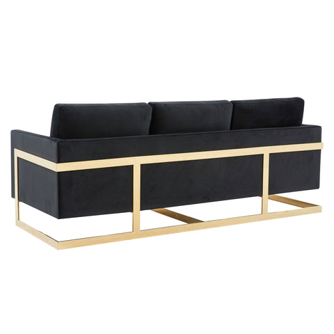 Lincoln 3-Seater Sofa Upholstered in Velvet/Leather with Black/Silver/Gold Steel Base