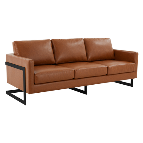 Lincoln 3-Seater Sofa Upholstered in Velvet/Leather with Black/Silver/Gold Steel Base