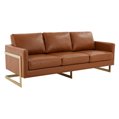 Lincoln 3-Seater Sofa Upholstered in Velvet/Leather with Black/Silver/Gold Steel Base