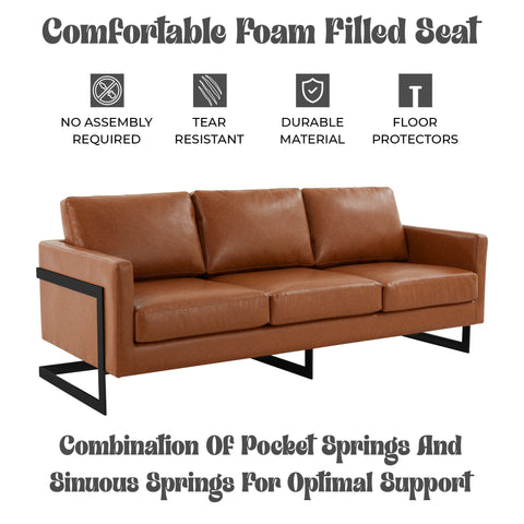 Lincoln 3-Seater Sofa Upholstered in Velvet/Leather with Black/Silver/Gold Steel Base