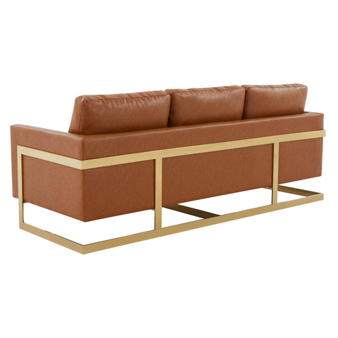 Lincoln 3-Seater Sofa Upholstered in Velvet/Leather with Black/Silver/Gold Steel Base