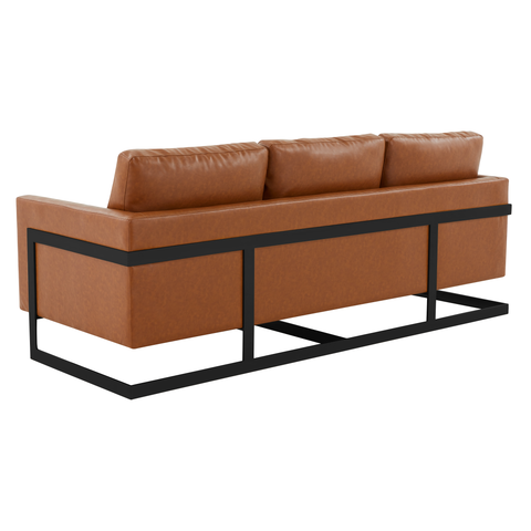 Lincoln 3-Seater Sofa Upholstered in Velvet/Leather with Black/Silver/Gold Steel Base