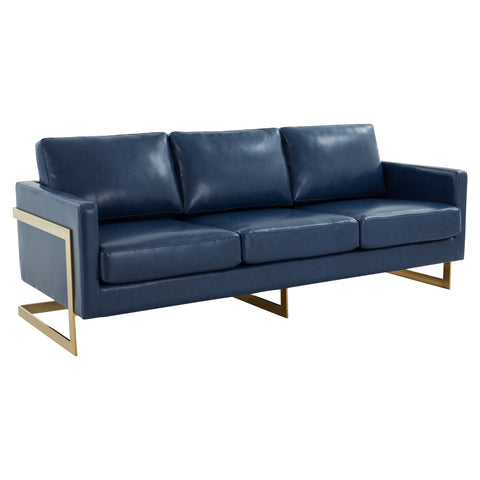 Lincoln 3-Seater Sofa Upholstered in Velvet/Leather with Black/Silver/Gold Steel Base