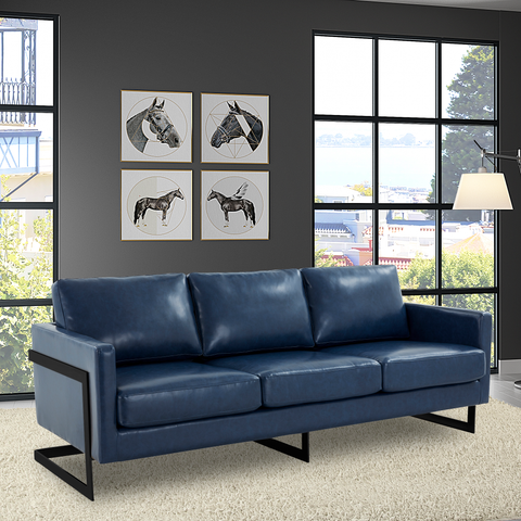 Lincoln 3-Seater Sofa Upholstered in Velvet/Leather with Black/Silver/Gold Steel Base