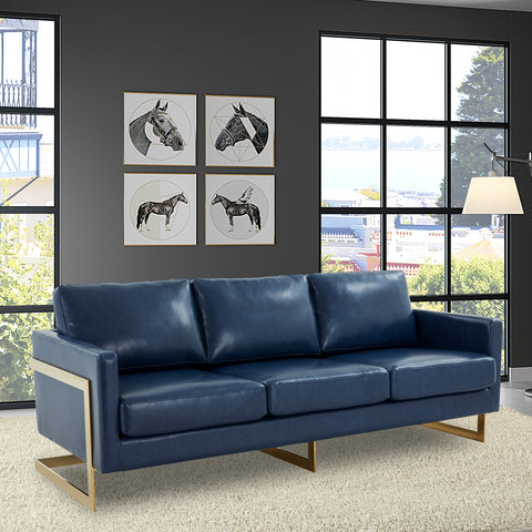Lincoln 3-Seater Sofa Upholstered in Velvet/Leather with Black/Silver/Gold Steel Base