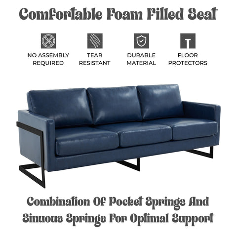 Lincoln 3-Seater Sofa Upholstered in Velvet/Leather with Black/Silver/Gold Steel Base