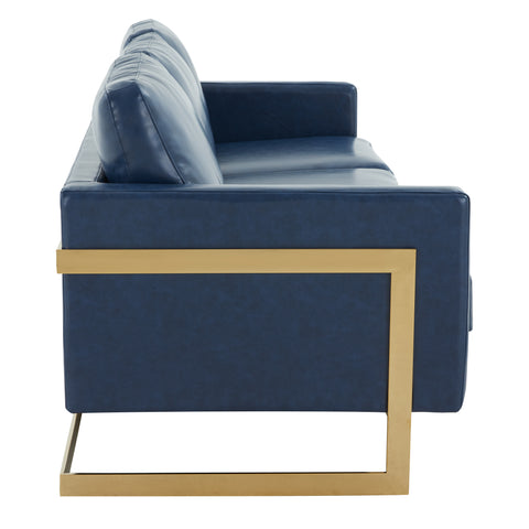 Lincoln 3-Seater Sofa Upholstered in Velvet/Leather with Black/Silver/Gold Steel Base