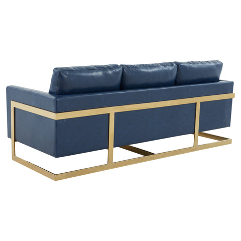 Lincoln 3-Seater Sofa Upholstered in Velvet/Leather with Black/Silver/Gold Steel Base