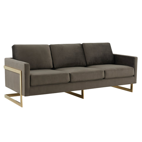 Lincoln 3-Seater Sofa Upholstered in Velvet/Leather with Black/Silver/Gold Steel Base