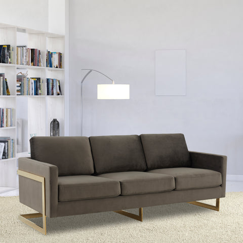Lincoln 3-Seater Sofa Upholstered in Velvet/Leather with Black/Silver/Gold Steel Base