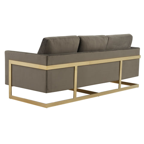 Lincoln 3-Seater Sofa Upholstered in Velvet/Leather with Black/Silver/Gold Steel Base