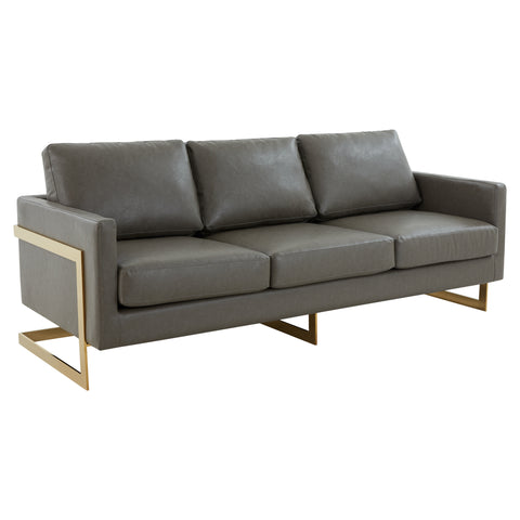 Lincoln 3-Seater Sofa Upholstered in Velvet/Leather with Black/Silver/Gold Steel Base