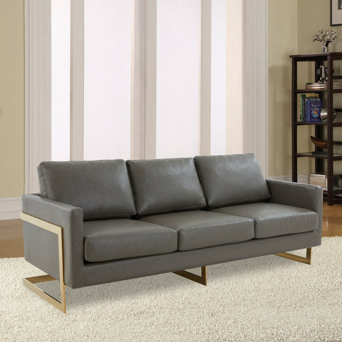 Lincoln 3-Seater Sofa Upholstered in Velvet/Leather with Black/Silver/Gold Steel Base