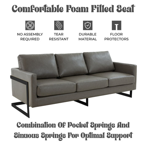 Lincoln 3-Seater Sofa Upholstered in Velvet/Leather with Black/Silver/Gold Steel Base