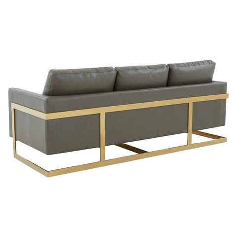 Lincoln 3-Seater Sofa Upholstered in Velvet/Leather with Black/Silver/Gold Steel Base